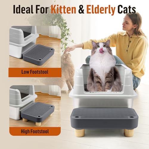 Litter Box Step, Cat Litter Ramp with Wooden Base, Dark Grey - Image 6