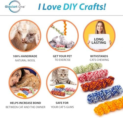 Glaciart One Crochet Spring Cat Toy – 5 Pcs Soft Fuzzy Enrichment 100% Natural Wool Yarn - Interactive Stretchable Play Cat Toy Set - Safe for Pets, Non-AZO Colored Dyes - Image 2
