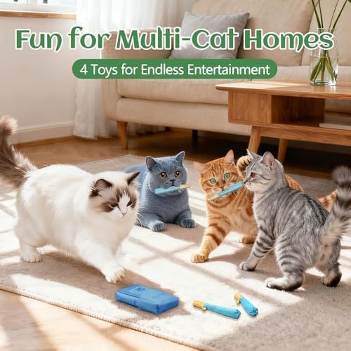 4 Pack Hand-Rolled Catnip Sticks with Chew Rope & Bell -Shaped Cat Toys for Indoor Cats and Kicker Toys, Teething Chew and Play Fun (Blue) - Image 5