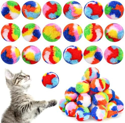 Nicunom 60 PCS Cat Pom Pom Balls, 1.7Inch Rainbow Cat Toy Balls, Soft Plush Cat Ball Fuzzy Kitty Balls Colorful Kitten Puff Ball for Pet Kitten Interactive Playing Exercising Chasing by Nicunom