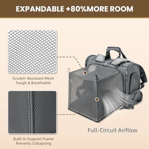 Lollimeow Expandable Cat Carrier Backpack for Large Cats - Airline Approved Pet Carrier Backpack for Small Dogs, Hiking & Travel, Waterproof with Breathable Mesh, 14lbs Capacity (Dark Grey, Standard) - Image 3
