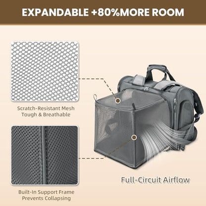 Lollimeow Expandable Cat Carrier Backpack for Large Cats - Airline Approved Pet Carrier Backpack for Small Dogs, Hiking & Travel, Waterproof with Breathable Mesh, 14lbs Capacity (Dark Grey, Standard) - Image 3