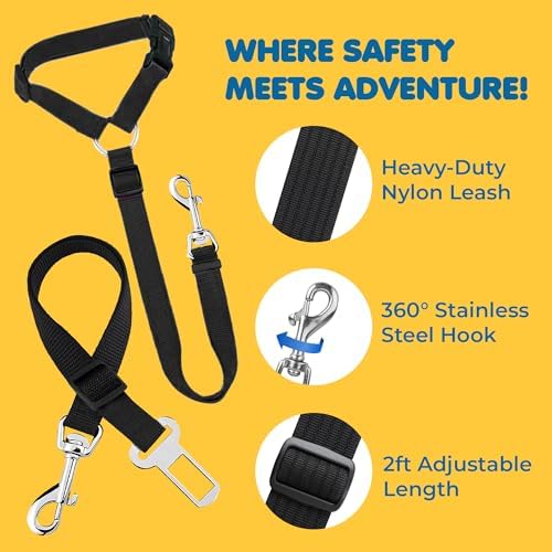 SunGrow Dog Seatbelt & Leash, Universal Vehicle Seatbelt Harness for Car Headrest, Pet Travel Essential, Adjustable Lead, Black Nylon, 19”-31” & 14-19” x 17-30”, 2 Pcs. Per Pack - Image 3