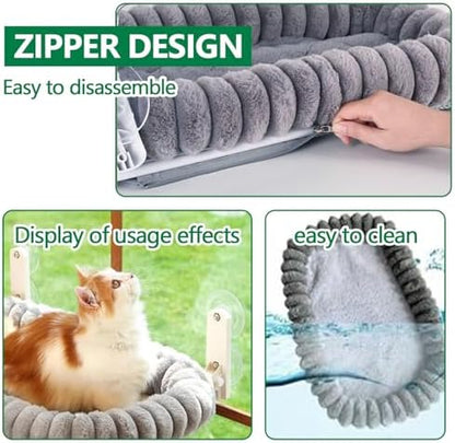 Collapsible Window Perch for Indoor Cats, Large Cats & Kittens - Equipped with a Cat-Catching Stick, Solid Metal Frame, Soft Cover, Strong 4 Suction Cup Wall Mount - Image 5
