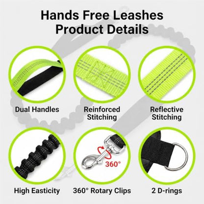 Hands Free Dog Leash 3 Zipper Pounchs with Reflective Strips Poop Bag Dispenser,Waterproof Dog Walking Belt,Dual Handles and Durable Bungee,Waist Leash for Dog Walking,Jogging and Running - Image 3