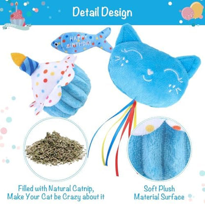 BINGPET Cat Birthday Decorations Outfit, 5 Pcs Catnip Toys for Indoor Cats - Image 2