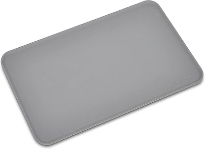 Amazon Basics Waterproof Non-Slip Silicone Pet Feeding Mat with Raised Edges, Prevents Spills, Easy to Clean, Protects Floors for Cat & Dog Food and Water Bowls, 18.5 x 11.5 Inches, Gray, 2-Pack