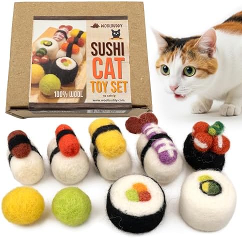 Woolbuddy Wool Cat Toys (Small Sushi 9 PCS) for Indoor Cats Catnip-Free by Woolbuddy