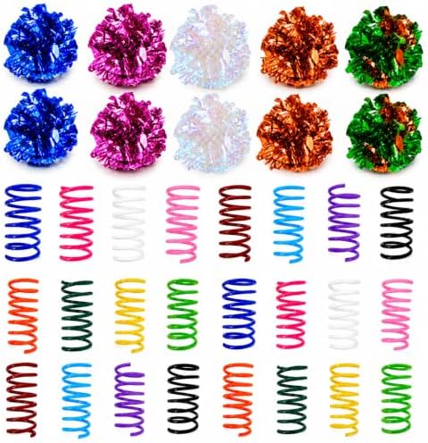 Cat Toys for Indoor Cats, 10 Crinkle Balls & 24 Colorful Springs by YULOYI