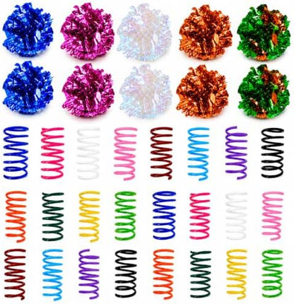 Cat Toys for Indoor Cats, 10 Crinkle Balls & 24 Colorful Springs by YULOYI
