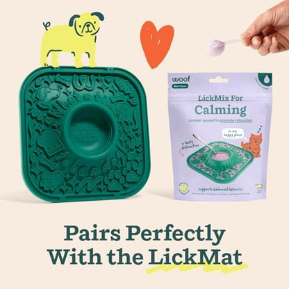 Woof Lick Mat and Calming LickMix Starter Pack Bundle - Dog Enrichment and Spread - Slow Feeder Mat with Non-Slip Design - Delicious, Lower Calorie Mix -Green - Image 4