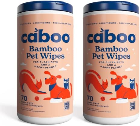 Caboo Tree Free Pet Wipes for Dogs & Cats, 70 Wipes Per Pack, 140 Total by Caboo