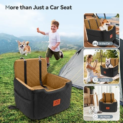 GL GLENSLAVE Dog Car Seat for Small/Medium Dogs Under 35lbs,Memory Foam Dog Booster Seats,Detachable and Washable Traval Pet Car Seat, Dogs Bed with 2 Safety Belts (Black/Coffee) - Image 5