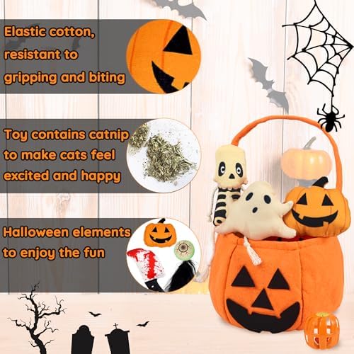 7PCS Halloween Cat Toys, Cat Catnip Toys Plush Teething Toys, Horrible Halloween Cat Ghost Chew Toys for Kitten Cats - Image 3