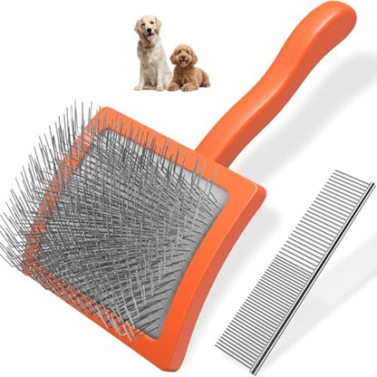 2PCS Slicker Brush for Dogs & Pet Comb,Professional Dog Grooming Brush (Goldendoodles,Poodles,Labradoodles) with Extra Long Pins to Effectively Remove Tangles, Knots and Mats (Orange, Large) by Unknown