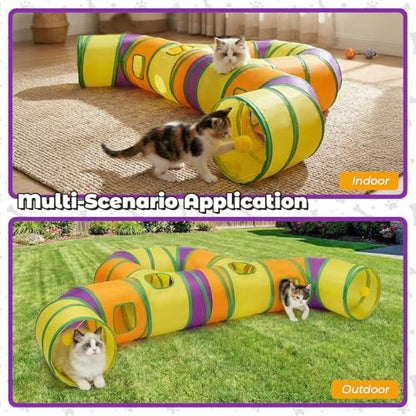 Cat Tunnel for Indoor Cats Large, Collapsible Cat Playhouse Pet Play Tunnel Tube Maze with Hanging Pom-Poms and Interactive Holes for Kitten, Kitty, Puppy, Rabbits, Ferret, Guinea Pig - Image 7