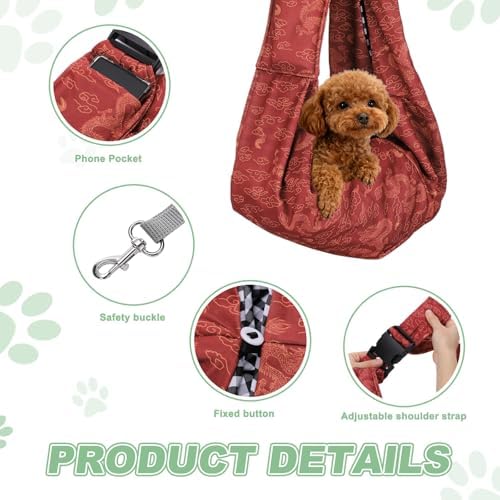 Dog Sling Carrier for Small Dogs and Cats Up to 16.5 Lbs, Adjustable Buckle with Pocket Pet Cross Body Shoulder Bag, (Red, 1 Pcs) Intended for Outdoor Travel/Camp - Image 3