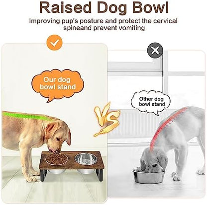 Elevated Dog Bowls for Small Medium Wood Dogs Raised Bowl Stand with 2 Stainless Steel Deep Dog Food and Water Bowls, Anti Vomit, Non-Slip Feeding Dishes(Tilted，3 inches in Height, 40oz - Image 4