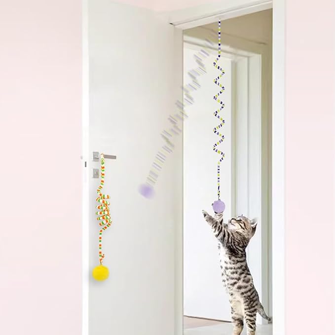 La La Pet®Retractable Cat Teaser Toy Cat Toys for Indoor Self Play 3 Pack Interactive Cat Feather Toy Hanging Spring Cat Toys Cat Teaser Suction Cup with Bell and Plush Ball Kitten Exercise Toys