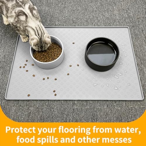 Ptlom Dog Food Mat Anti-Slip Pet Bowl Mats for Food and Water, High-Lips Pet Placemat Prevent Messy Spills to Floor, Waterproof Puppy Feeding Tray for Small, Medium Large Dogs Cats, Silicone - Image 6