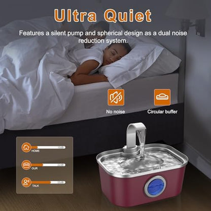 Bobo&Dragon Stainless Steel Cat Water Fountain, 124oz/3.5L Automatic Dog Water Dispenser - Ultra Quiet Faucet Flow, Smart Window & Fresh Filtered Hydration, Dishwasher Safe for Multi-Pet Cosmic Berry - Image 4