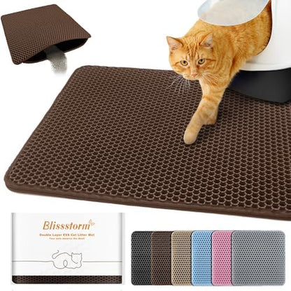 Cat Litter Mat 24"x35",Double Layer EVA litterbox Mat, Brown by BLISSSTORM