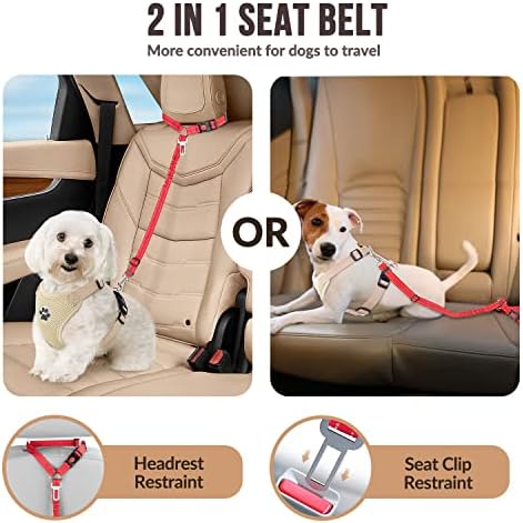 SlowTon Dog Seat Belt for Car, 2 Pack Dog Car Harness Seatbelt with Bungee - Image 3