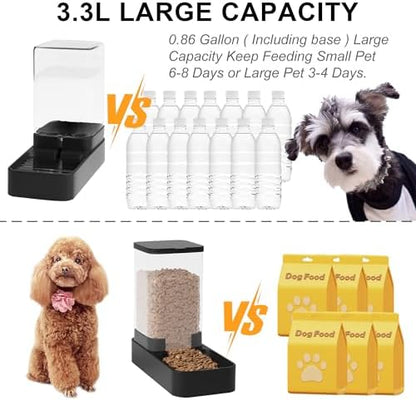 Automatic Cat Feeder and Water Dispenser in Set with Pet Food Bowl,Gravity Dog Waterer and Food Feeder for Small Medium Dog Cat Puppy Kitten Large Capacity(3.3L,Black) - Image 3