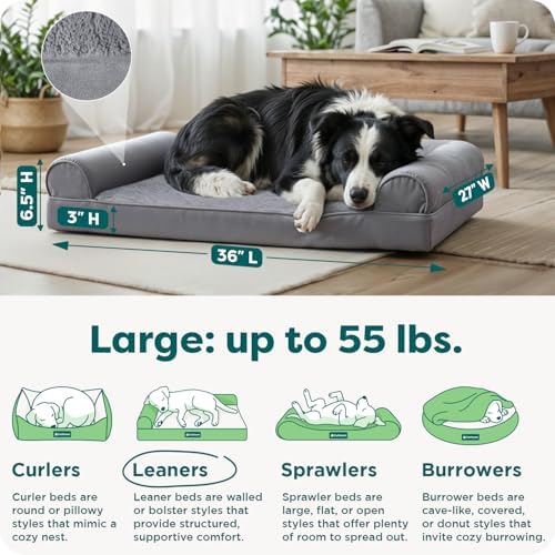 Furhaven Orthopedic Dog Bed for Large/Medium Dogs w/ Removable Bolsters & Washable Cover, For Dogs Up to 55 lbs - Plush & Suede Sofa - Gray, Large - Image 3