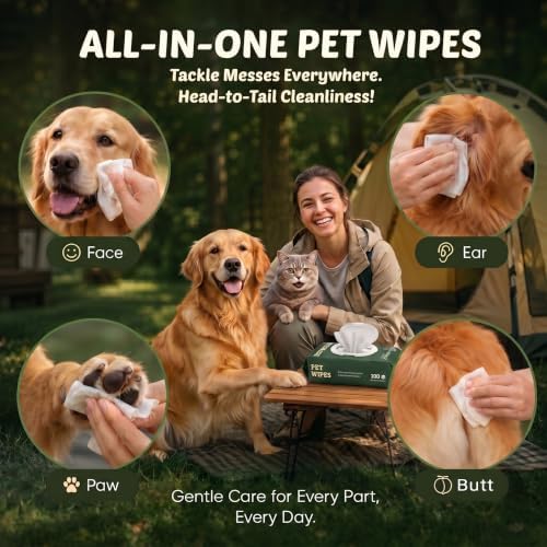 Dog Wipes for Paws and Butt, 400 Count (4 Packs), Hypoallergenic Pet Wipes for Dogs & Cats - Deodorizing Wipes with Aloe Vera for Face, Ears, Coat & Sensitive Areas - Unscented Dog Cleaning Wipes - Image 2