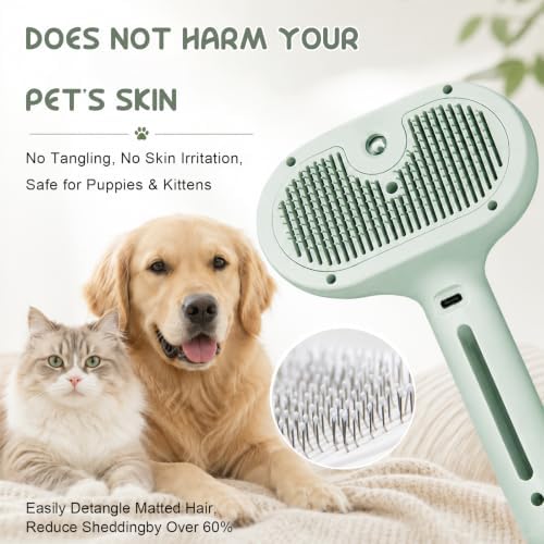 Fresh Fur Shower Brush, 3 in 1 Pet Steam Brush, Spray Hair Removal Comb for Cats ＆ Dogs - Deshedding＆ Grooming (Green) - Image 2