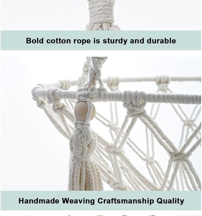Macrame Cat Hammock Bed in Cotton White - Extra Large 40" Hanging Swing for Large Cats, Handmade Natural Rope Pet Nest, Boho Modern Wall Mounted Cat Chair, No Cushion