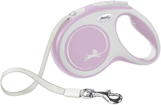 FLEXI® New Comfort Tape Retractable Dog Leash for Medium Dogs Upto 55 lbs. – 16 ft.,Pink/Rose | Tangle Free Pet Walking Leash with One-Handed Brake, Pause, Lock |German Quality Product