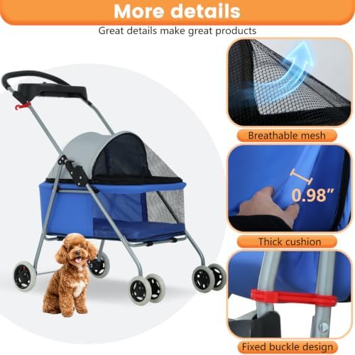 BestPet Foldable Pet Stroller for Small/Medium Dogs and Cats Up to 33 lbs - Image 6