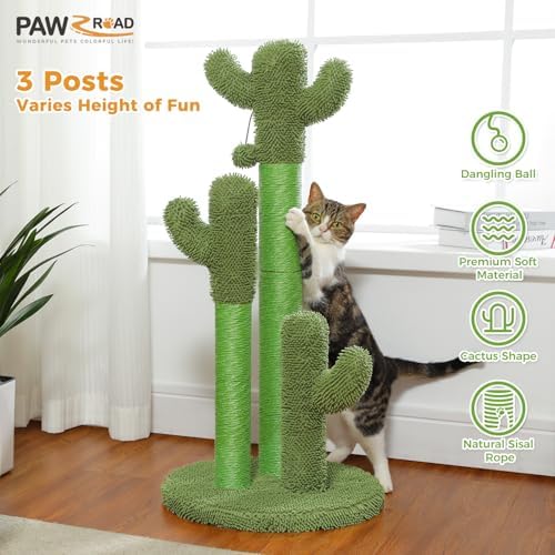 PAWZ Road 35” Cat Scratching Post Cactus Cat Scratcher with Toy Ball - Image 3