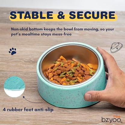 bzyoo 16oz Tilted Dog Bowl for Small Dogs & Cats, 15° Elevated Stainless Steel Pet Feeder, Ergonomic Anti-Vomiting Food Bowl for Frenchie, Pug, Persian Cat, Non-Skid Melamine Stand, Sprinkle (Green) - Image 5