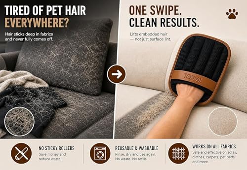 Pet Hair Removal Glove for Cats & Dogs, Upgraded Five-Finger Electrostatic Pet Hair Glove, Reusable Magic Brush Pet Hair Remover Tool for Laundry, Couch, Carpet, Car Seat - Image 4