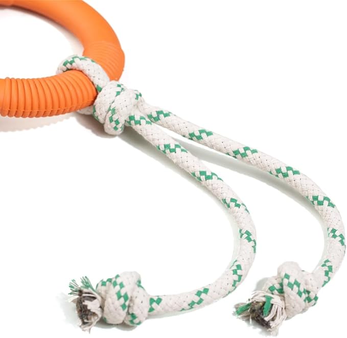 Green Sheep Natural Rubber Ring Rope Toy for Dogs, Durable Chew & Tug of War Dog Toy, Interactive Pet Toys for Small to Large Dogs, Medium Orange with Recycle Cotton Rope