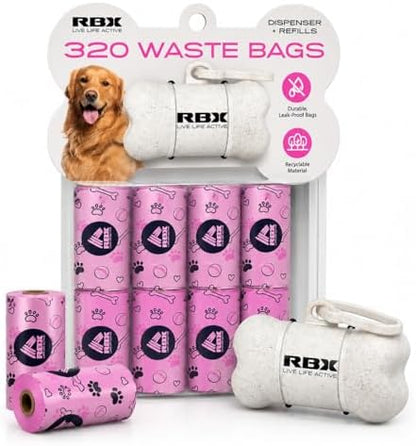 RBX Dog Poop Bags with Leash Holder, 320 Bags, 16 Refill Rolls by RBX