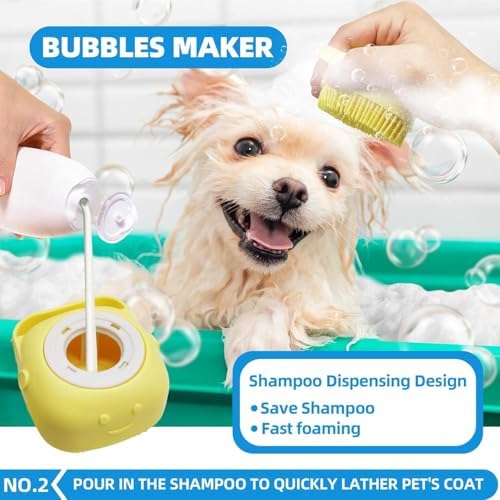 Bath Grooming Kit with Hair Brush, Towel & Scrubber Gloves - 6-in-1 Slicker Brush for Shedding Dogs & Cats, Blue - Image 3