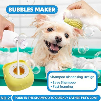 Bath Grooming Kit with Hair Brush, Towel & Scrubber Gloves - 6-in-1 Slicker Brush for Shedding Dogs & Cats, Blue - Image 3