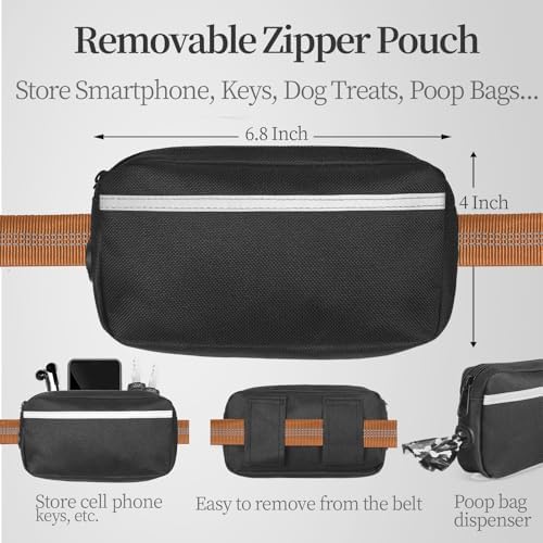 iYoShop Hands Free Dog Leash with Zipper Pouch, Large, 25-120 lbs, Brown - Image 2