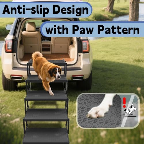 Dog Steps for Car & SUV – 5-Step Foldable Pet Stairs for Large Dogs, Non-Slip Heavy-Duty Plastic Dog Stairs, Lightweight & Portable Vehicle Access, Great Alternative to Pet Ramp for Truck - Image 3