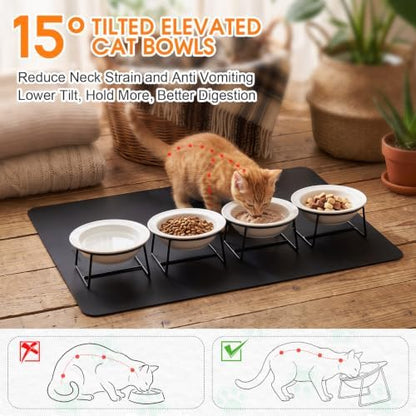 4 Set Elevated Ceramics Cat Food Water Bowls - Image 3