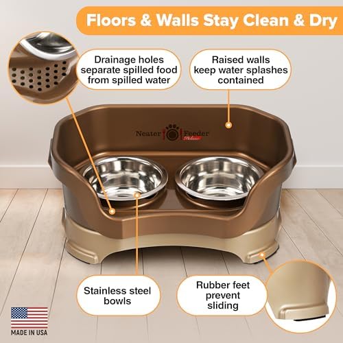 Neater Pet Brands Neater Feeder Deluxe Mess Proof Dog Bowls Elevated for Small Dogs Under 19 lbs, Made in USA, No Spill Raised Dog Food Bowl Stand Feeding Station, Food and Water Bowl Set, Bronze - Image 4