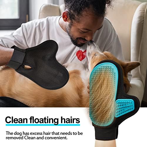 2025 Pet Grooming Glove with Tipped Pin Brush,Special Design Deshedding Glove, Perfect Petting Tool for Sensitive Dogs & Cats with Long & Medium Fur, Massage Mitt - Right-Hand - Blue - Image 6