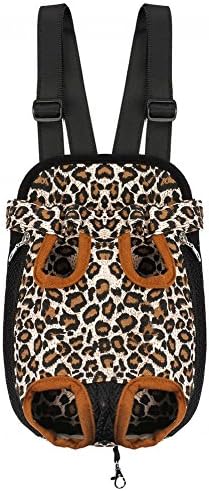Pet Dog Puppy Cat Carrier Five Holes Backpack Double Shoulder Straps Canvas Cotton Front Chest Backpack Bag (Leopard, Large) by MOJUN