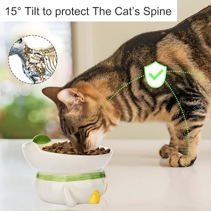 Ceramic Raised Cat Bowl for Indoor Cats,Elevated Cat Food Bowls Whisker Friendly,Anti Vomiting & Protect Pet's Spine,Cute Tilted Dish for Flat Faced Kitten (Orange Shaped) - Image 4