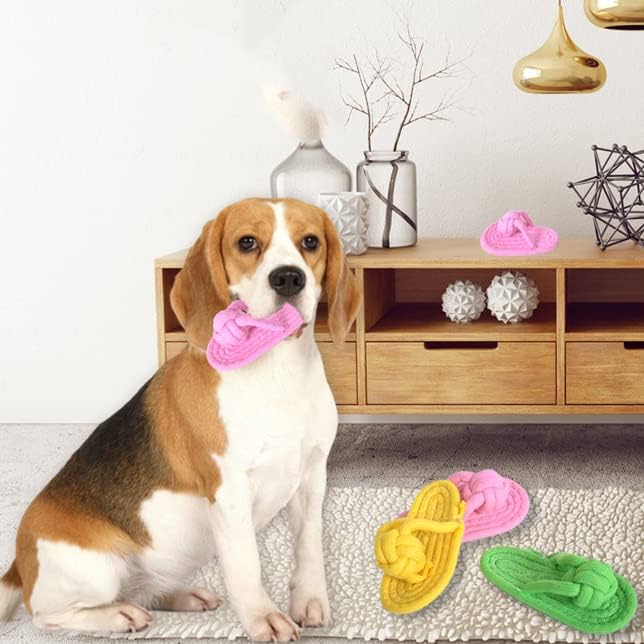 Dog Chew Rope Toy 2Pack, Funny Decoy Toy Shose Natural Cotton Rope Slipper Interactive Pet Chewing Puppy Toys for Dog Walking, Teeth Cleaning (Random Color, 2Pcs)