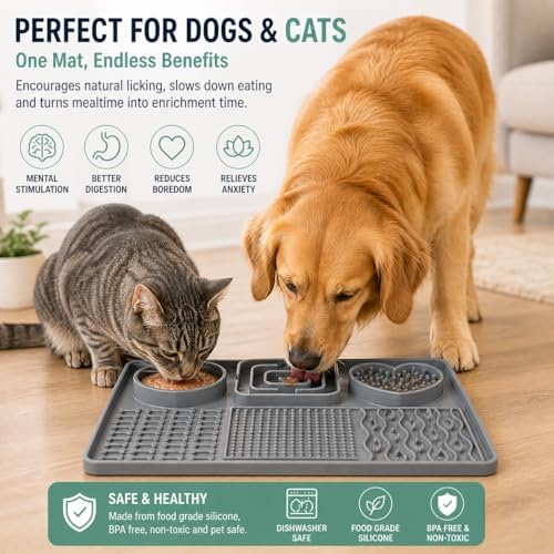 6-Zone Dog Lick Mat & Slow Feeder – Silicone Enrichment Feeding Mat for Dogs & Cats – Anxiety Relief, Slows Eating, Suction Cup, Dishwasher Safe – BPA Free Pet Feeding Mat (Grey) - Image 7